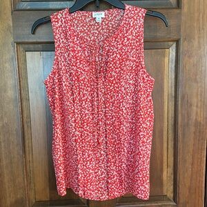 J. Crew Red Floral Sleeveless, Pleated, Tie Neck Women's Top, XS